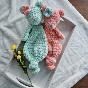 Crochet Flower Bear Lovey, Velvet Yarn, Home Made, Hand Crafted, One of a Kind